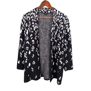Talbots Cardigan Women's Size Large Petite Black White Leopard Print Open Front